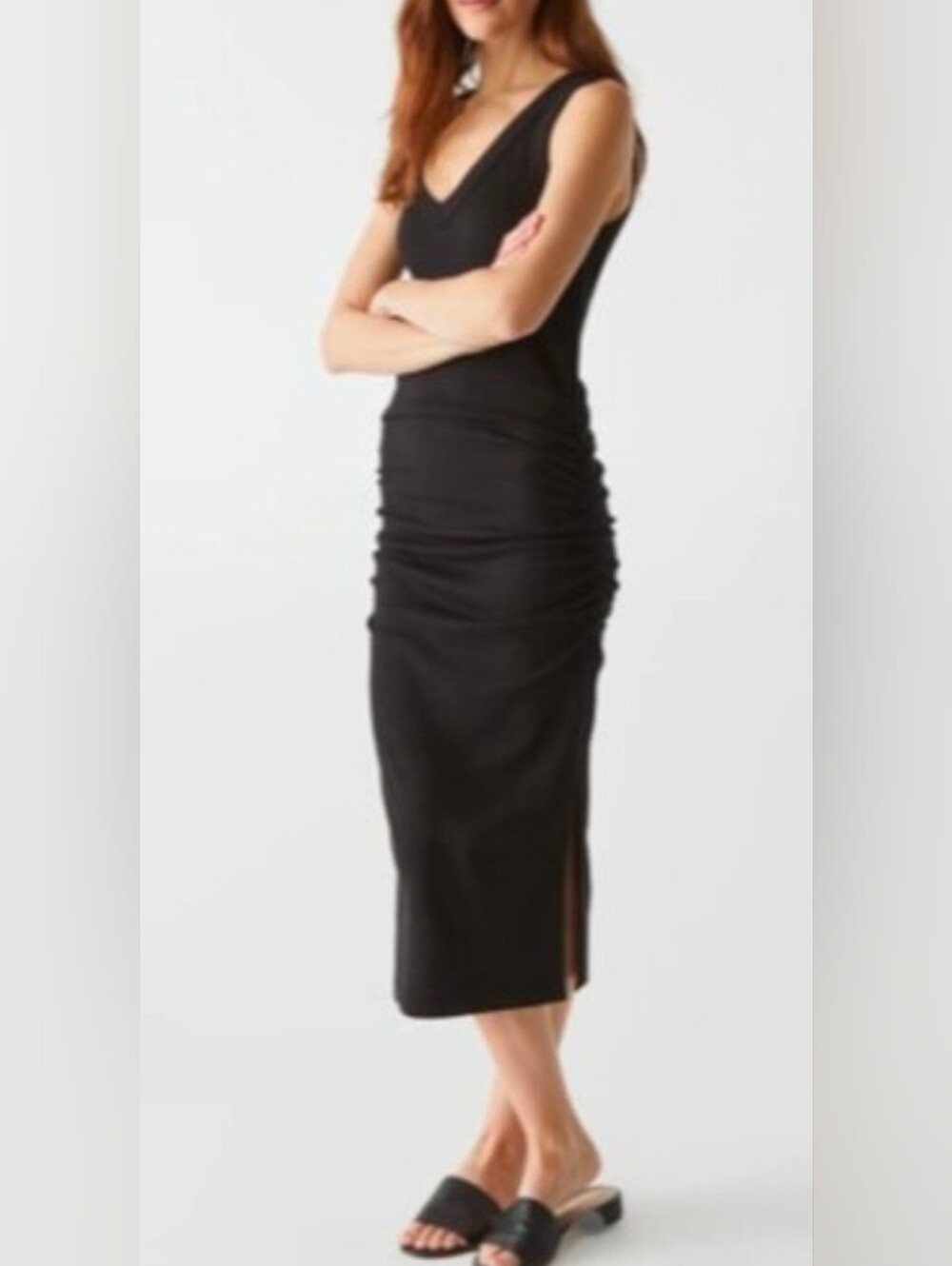 NWT Michael Stars Black Ruched Midi Dress Womens Size Small - Picture 3 of 12